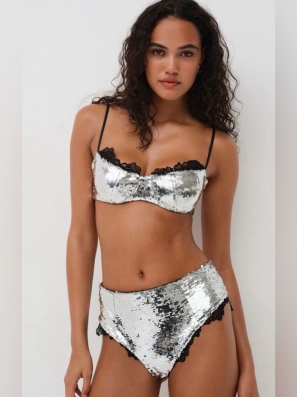 NWT For Love & Lemons Maia Underwire Bra Black & Sequin Size 32 A